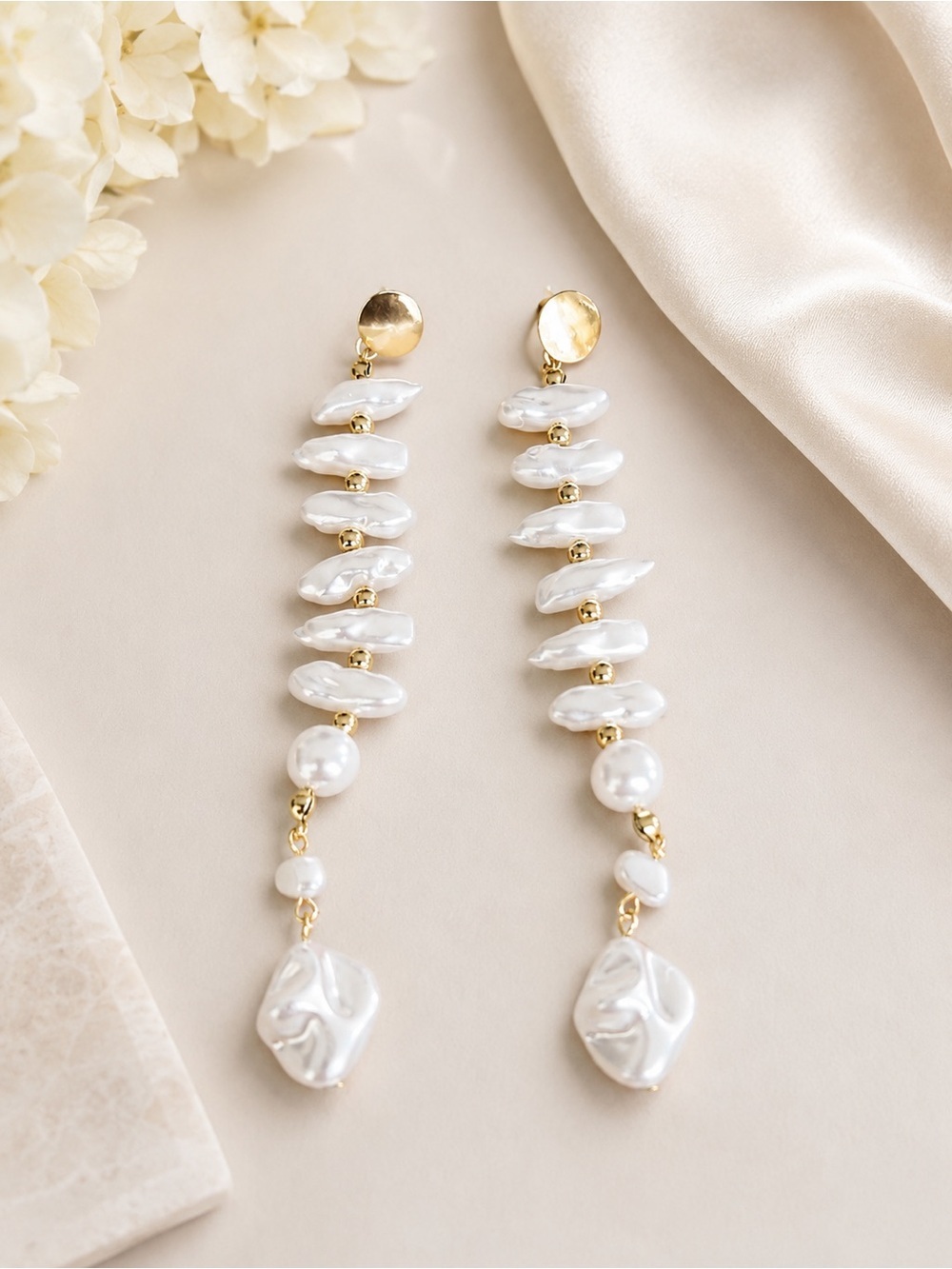 Pearl Drop Earrings – Gold Tone Statement Dangle Earrings